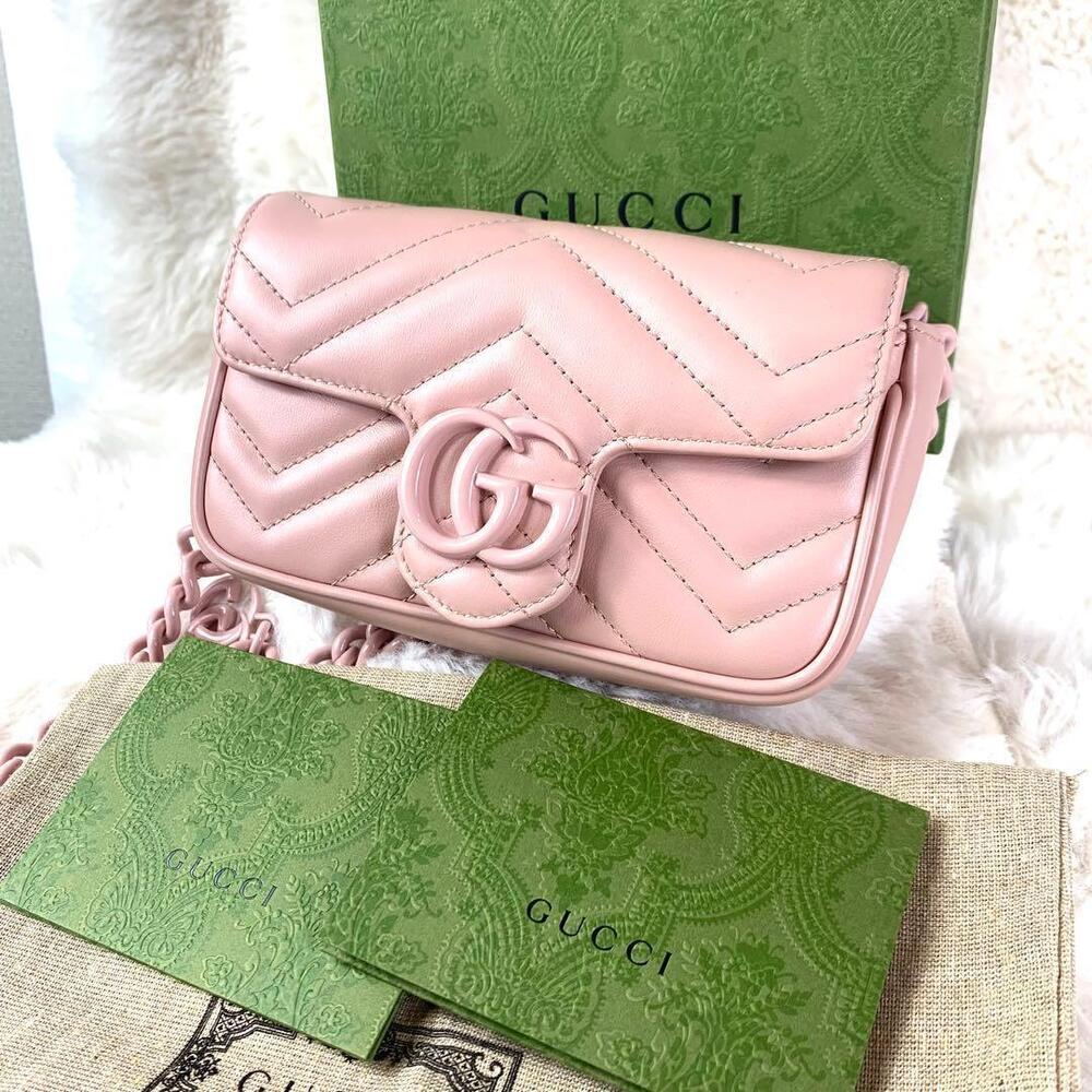 Gucci GG Marmont Chain Shoulder Bag Pink Hobo